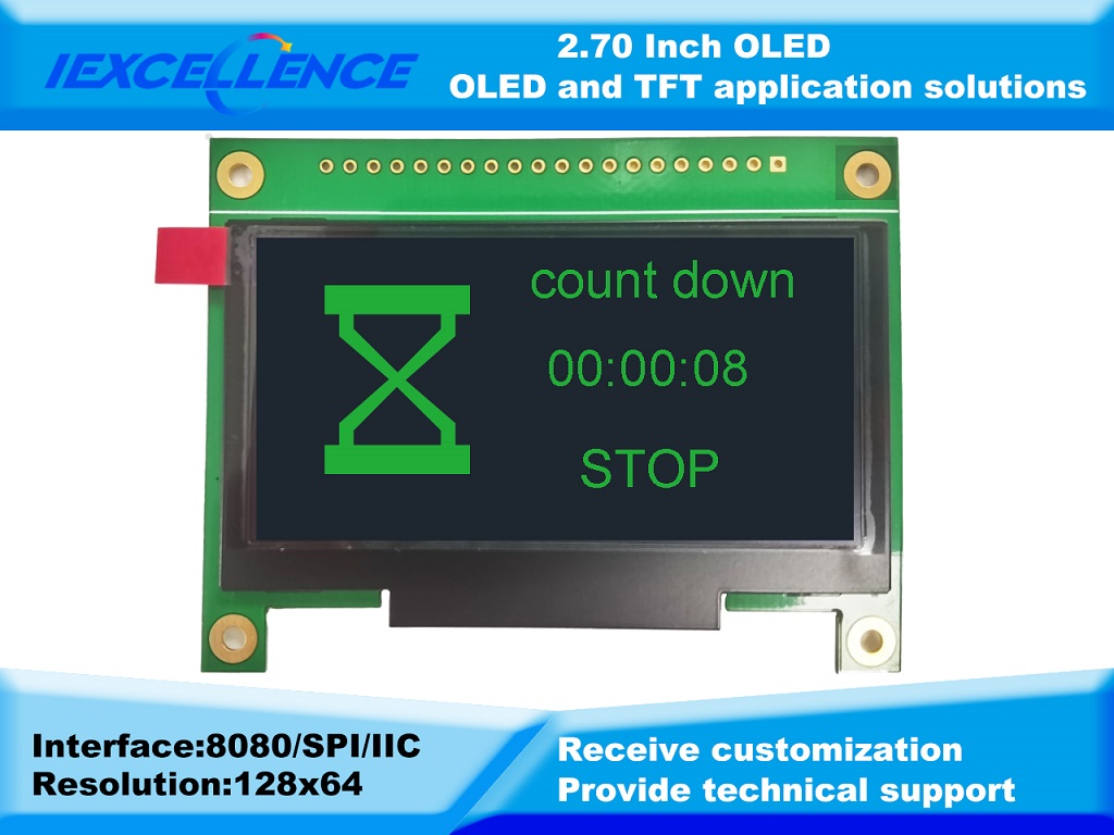 2.70寸OLED模组 128064 SPI/IIC绿色显示屏